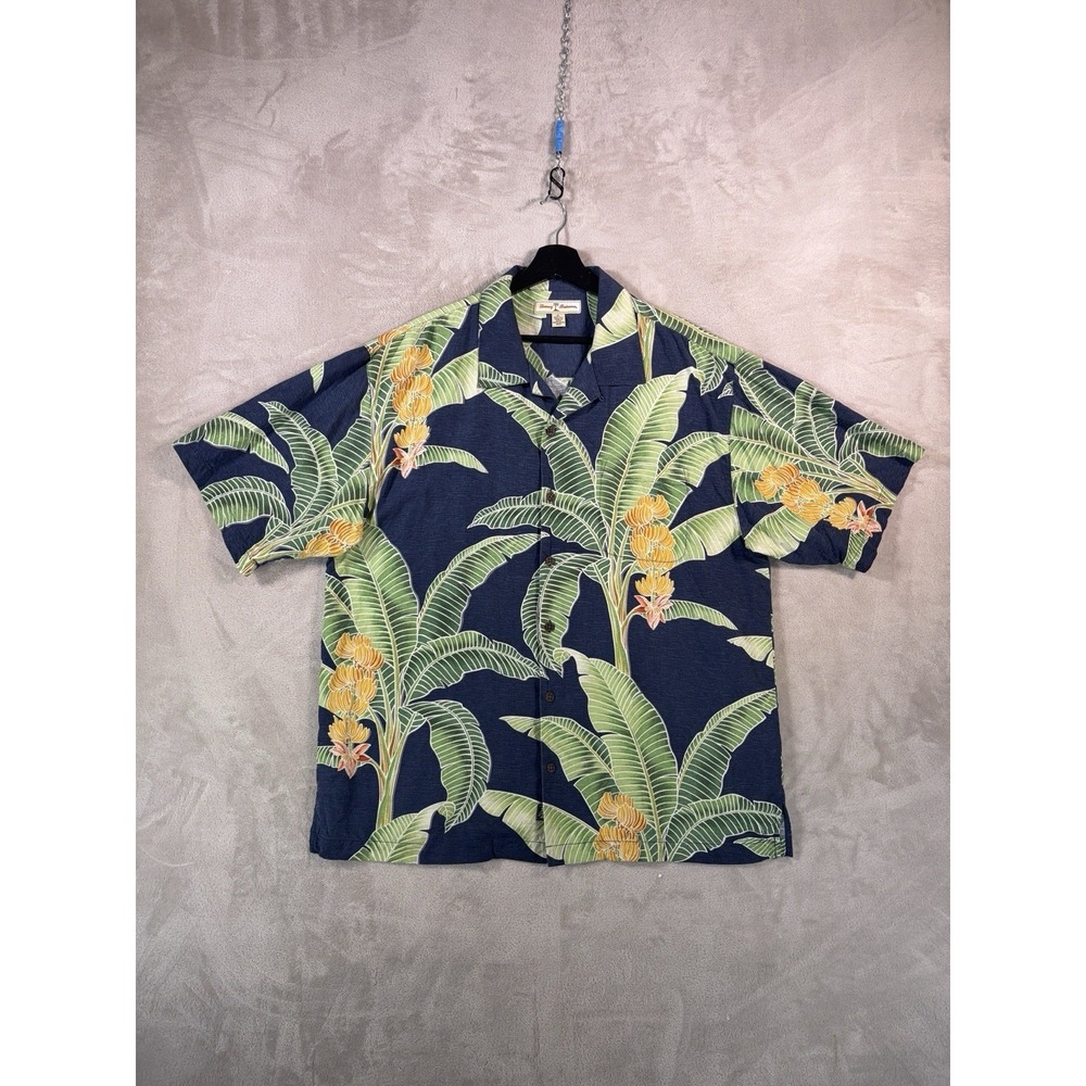 Tommy Bahama Camp Shirt Mens‎ Size XL Blue Floral Silk Hawaiian Tropical